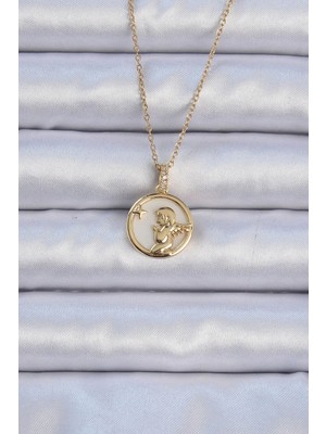 DS LLC Ietaks™ 316L Çelik Zincir Altın Renk Zirkon Taşlı Mineli Melek Kolye