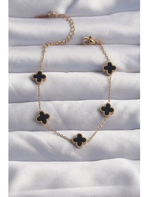 DS LLC Ietaks™ 316L Çelik Baby Boy Gold Renk Siyah Mineli Yonca Bileklik