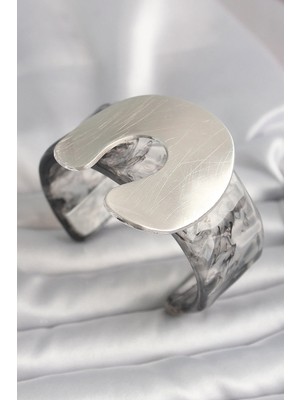 DS LLC Ietaks™ Siyah Mermer Desen Akrilik Plaka Vintage Kadın Bilezik