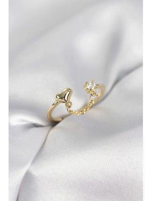 DS LLC Ietaks™ Zincir Sallantılı Kalp Model Gold Renk Kadın Yüzük