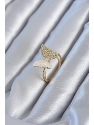 DS LLC Ietaks™ Gold Renk Zirkon Taş Detay Pirinç Kadın Yüzük