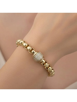 Stil Incisi/xupıng Jewelry Ortası Yuvarlak Zirkon Taşlı Bileklik