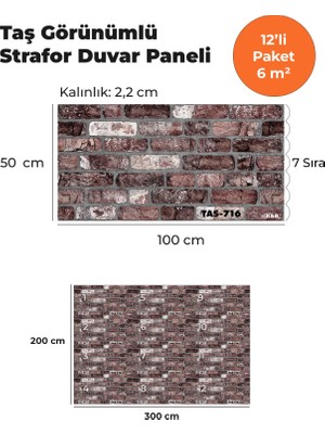 KnB Duvar Paneli ve Söve Taş Görünümlü Strafor Duvar Paneli (12'li Paket)