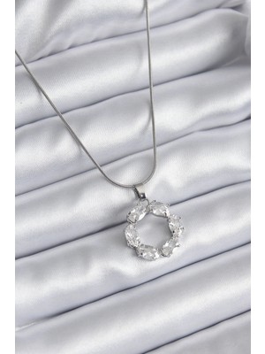 DS LLC Ietaks™ 316L Çelik Gümüş Renk Zirkon Taşlı Kadın Kolye