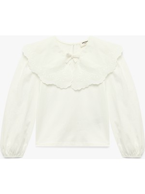 Koton Pamuklu Nakışlı Fiyonk Detaylı Uzun Kollu Bebe Yaka Bluz