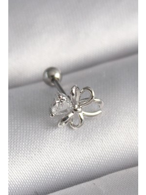 DS LLC Ietaks™ 316L Çelik Gümüş Renk Zirkon Taş Detay Kurdele Model Tragus Piercing