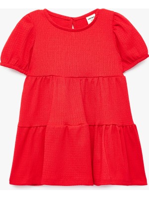 Koton Bisiklet Yaka Kat Detaylı Balon Kollu Elbise