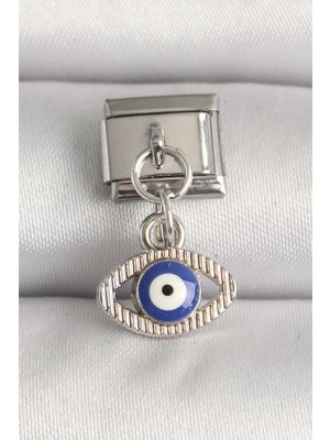 DS LLC Ietaks™ 316L Çelik Gümüş Renk Nazar Boncuk Detaylı Göz Model Nomination Charm