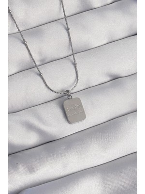 DS LLC Ietaks™ 316L Çelik Gümüş Renk Kare Charm Model Kolye