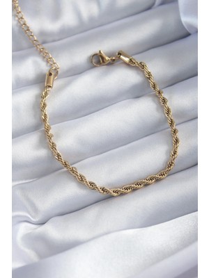 DS LLC Ietaks™ 316L Çelik Gold Renk Burgu Zincir Model Kadın Bileklik