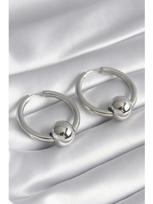 DS LLC Ietaks™ Pirinç Gümüş Renk Halka Top Model Kadın Küpe