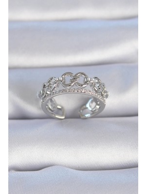 DS LLC Ietaks™ Pirinç Gümüş Renk Zirkon Taşlı Inci Detay Kadın Yüzük