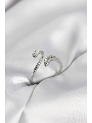 DS LLC Ietaks™ Gümüş Renk Yılan Model Zirkon Taşlı Kadın Yüzük