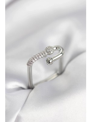 DS LLC Ietaks™ Gümüş Renk Zirkon Taşlı Tifani Model Kare Kadın Yüzük