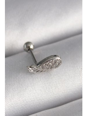 DS LLC Ietaks™ 316L Çelik Gümüş Renk Zirkon Taşlı Kanat Tragus Piercing
