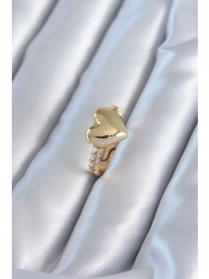 DS LLC Ietaks™ Gold Renk Pirinç Zirkon Taşlı Kalp Model Kadın Yüzük