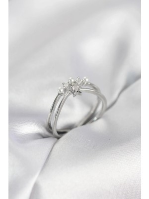 DS LLC Ietaks™ Gümüş Renk Incili Yıldız Model Zirkon Taşlı Kadın Yüzük