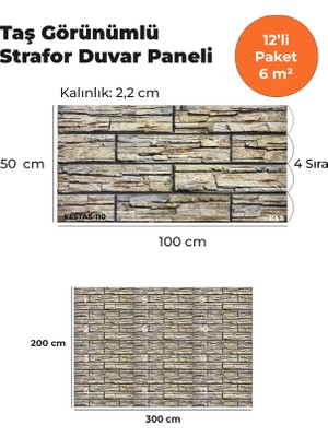 KnB Duvar Paneli ve Söve Kesmetaş Görünümlü  Strafor Duvar Paneli (12'li Paket)