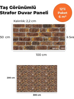 KnB Duvar Paneli ve Söve Taş Görünümlü Strafor Duvar Paneli (12'li Paket)