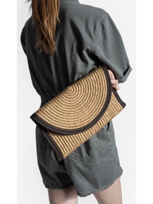 Marjin Kadın El Örgüsü Mıktanıs Kapama Clutch & Portföy El Çantası Zolyan Kahve Hasır