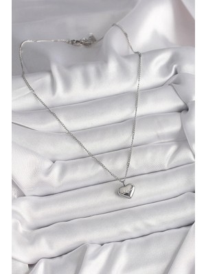 DS LLC Ietaks™ 316L Çelik Gümüş Renk Zincir Love Işleme Kalp Figür Kadın Kolye
