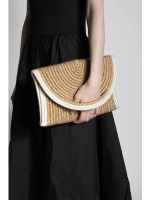 Marjin Kadın El Örgüsü Mıktanıs Kapama Clutch & Portföy El Çantası Zolyan Ekru Hasır