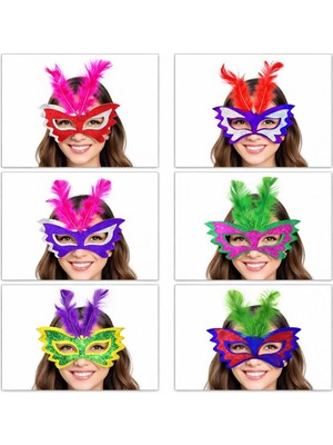 DS LLC Tüylü Renkli Karton Parti Maskesi – 6 Renk