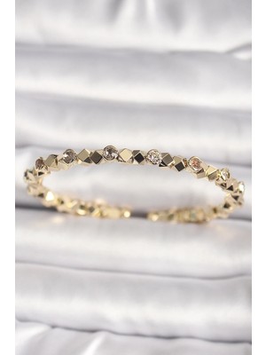 DS LLC Ietaks™ Pirinç Gold Renk Zirkon Taşlı Küp Dorika Model Kadın Bileklik