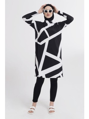 Alfasa 5 Parçalı Su Itici Paraşüt Kumaş Hızlı Kuruyan Vücuda Yapışmaz Tam Kapalı Tesettürlü Mayo Tunik Set