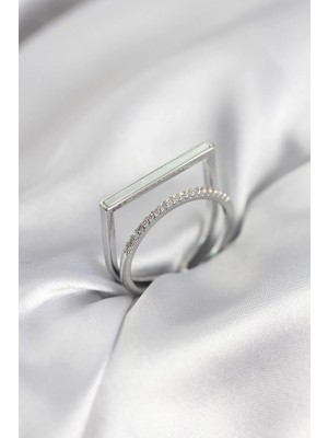 DS LLC Ietaks™ Gümüş Renk Sedefli Zirkon Taşlı 2'li Kadın Yüzük