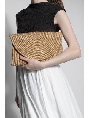 Marjin Kadın El Örgüsü Mıktanıs Kapama Clutch & Portföy El Çantası Zolyan Bej Hasır