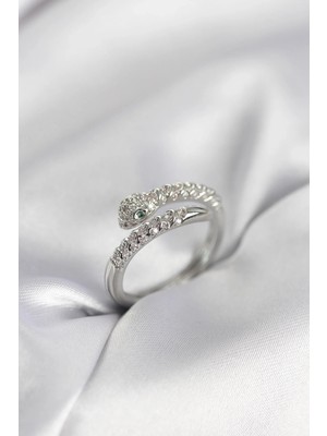 DS LLC Ietaks™ Yılan Model Gümüş Renk Zirkon Taşlı Kadın Yüzük