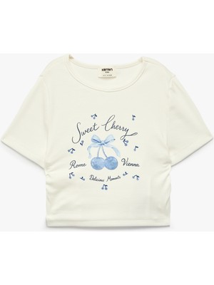 Koton Pamuklu Kısa Kollu Bisiklet Yaka Kiraz Baskılı Tişört