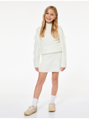 Koton Beli Lastikli Fiyonk Detaylı Triko Etek