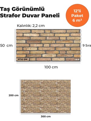 KnB Duvar Paneli ve Söve Incetaş Görünümlü  Strafor Duvar Paneli (12'li Paket)