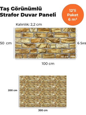 KnB Duvar Paneli ve Söve Taş Görünümlü Strafor Duvar Paneli (12'li Paket)