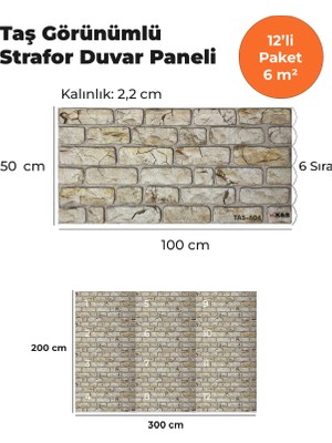 KnB Duvar Paneli ve Söve Taş Görünümlü Strafor Duvar Paneli (12'li Paket)
