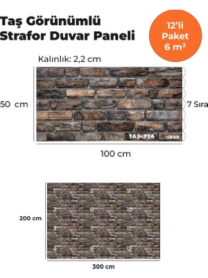 KnB Duvar Paneli ve Söve Taş Görünümlü Strafor Duvar Paneli (12'li Paket)
