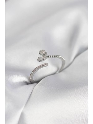 DS LLC Ietaks™ Gümüş Renk Pirinç Kuyruklu Kalp Model Kadın Yüzük