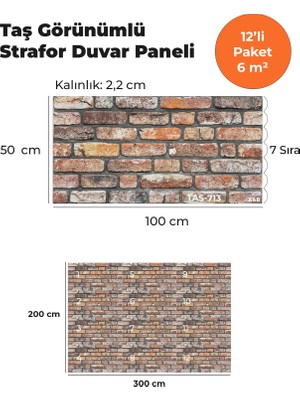 KnB Duvar Paneli ve Söve Taş Görünümlü Strafor Duvar Paneli (12'li Paket)