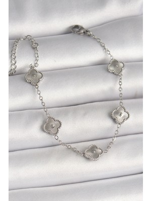 DS LLC Ietaks™ 316L Çelik Gümüş Renk Işlemeli Baby Boy Yonca Model Kadın Bileklik