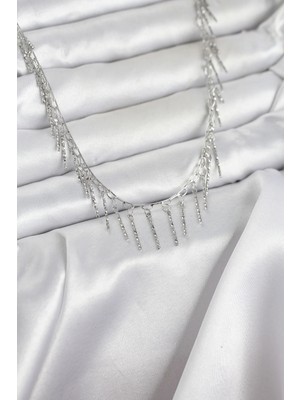 DS LLC Ietaks™ Pirinç Gümüş Renk Saçaklı Model Kadın Kolye