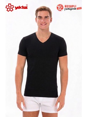 Yıldız 61 Erkek Büyük Beden %100 Pamuklu Ribana Esneyen Rahat Kumaş V Yaka Erkek Atlet/fanila/tshirt