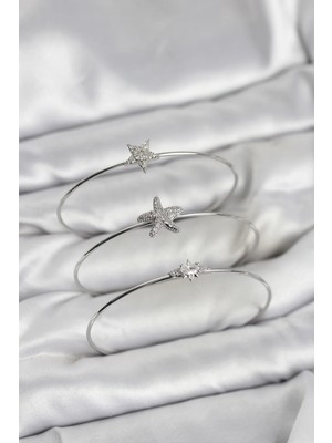 DS LLC Ietaks™ Gümüş Renk Zirkon Taşlı Deniz Yıldızı Model 3'lü Kadın Bileklik Kombini