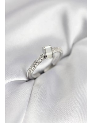 DS LLC Ietaks™ Zirkon Taşlı Sedefli Gümüş Renk Kadın Yüzük