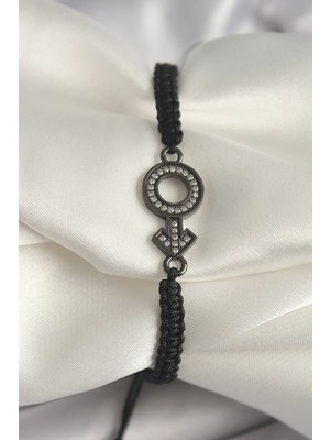 DS LLC Ietaks™ Pirinç Füme Renk Zirkon Taşlı Venüs Mars Asansörlü Makrome Model Kadın Bilekli