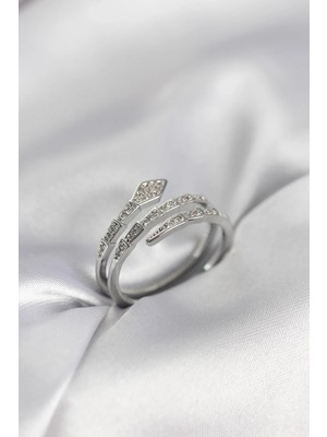 DS LLC Ietaks™ Yılan Model Gümüş Renk Zirkon Taşlı Kadın Yüzük