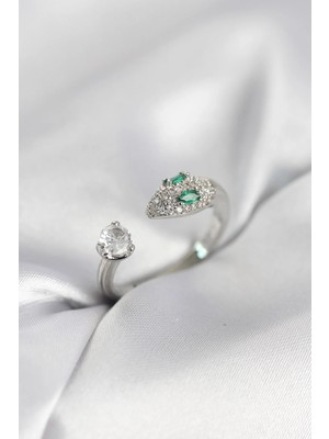 DS LLC Ietaks™ Yılan Model Zirkon Taşlı Gümüş Renk Kadın Yüzük