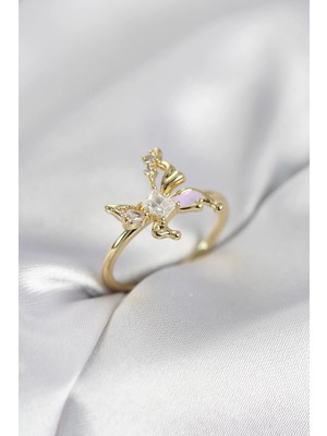 DS LLC Ietaks™ Gold Renk Kelebek Model Zirkon Taşlı Kadın Yüzük