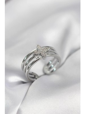 DS LLC Ietaks™ Gümüş Renk Zirkon Taşlı Yonca Model Kadın Yüzük